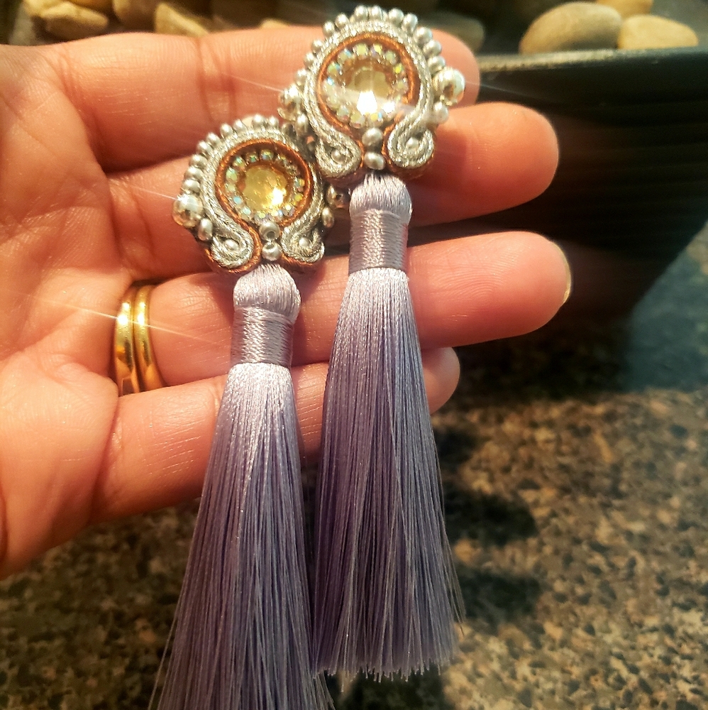 Handmade soutache and beaded tassel earrings